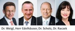 Vizepräsident Dr.-Ing. Werner Weigl, Vorstandsmitglieder Dr.-Ing. Ulrich Scholz und Dipl.-Ing. (FH) Klaus-Jürgen Edelhäuser, Geschäftsführerin Dr. Ulrike Raczek 