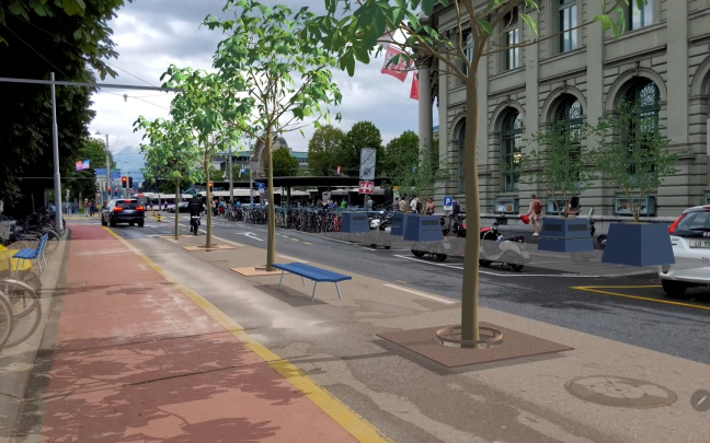 Hier kann virtuell bereits in der geplanten zweiten Baumreihe an der Bahnhofstraße flaniert werden.