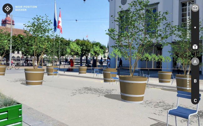 Auf dem Theaterplatz zeigt die AR-Visualisierung ...