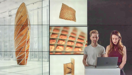 Die Architektin, Designerin und Erfinderin Neri Oxman nutzt verschiedene Gittertechniken, recyclebare Materialien und den 3D-Druck, um daraus Bauteile sowie Baukörper herzustellen. (Screenshot https://bergwerk.fhws.de/jetzt-live/)
