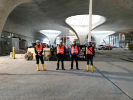 Projektbeteiligte v.l.n.r.: Prof. Thomas Stark, Prof. Stefan Krötsch, Prof. Andreas Kretzer, Dr. Ing. Dennis Röver; Foto: proHolzBW 