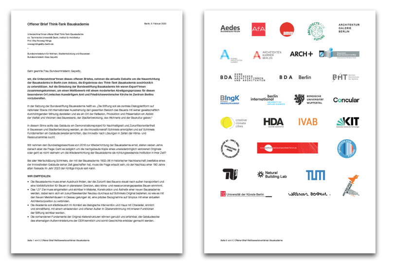 Bauakademie Berlin: Offener Brief an Bauministerin Klara Geywitz