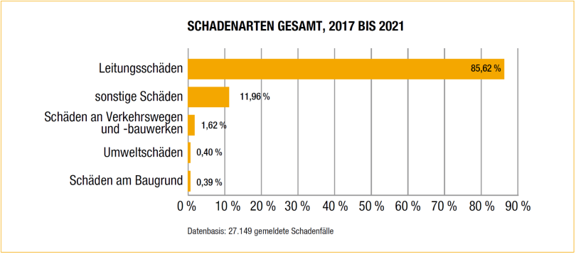 Die festgestellten Schadenarten, 2017 bis 2021 [Grafik: IFB, Daten: VHV]