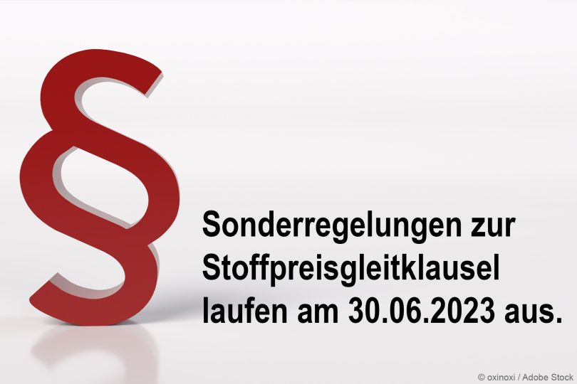 Sonderregelungen zu Stoffpreisgleitklauseln laufen am 30. Juni 2023 aus