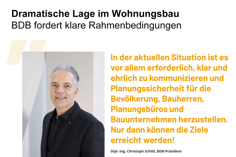 Dramatische Lage im Wohnungsbau: BDB fordert bessere Rahmenbedingungen beim Planen und Bauen 