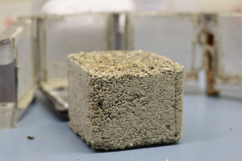 In Beton gemischt können die Bakterien Risse durch produzierten Kalk wieder schließen (Foto: Johanna Weber) 