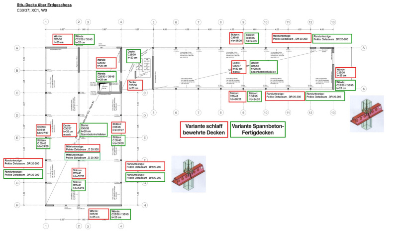 Bauteildimensionen: Stb.-Decke über Erdgeschoss. Grafik: DW Systembau GmbH