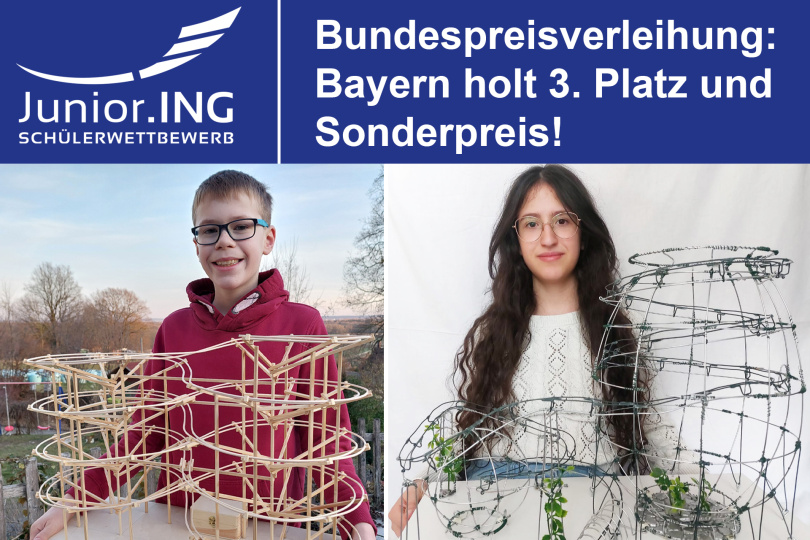 Im Finale des bundesweiten Schülerwettbewerbs Junior.ING belegt Maximilian Öhl aus Donauwörth in der Alterskategorie bis 8. Klasse deutschlandweit den dritten Platz. Krista Marche aus Rosenheim erhält den Sonderpreis des Verbands der deutschen Vergnügungsanlagenhersteller e.V. in der Alterskategorie ab 9. Klasse. 