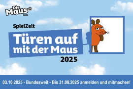 Türen auf mit der Maus - 03.10.2025 - Bundesweit - Bis 31.08.2025 anmelden und mitmachen! Grafik: WDR / ARD