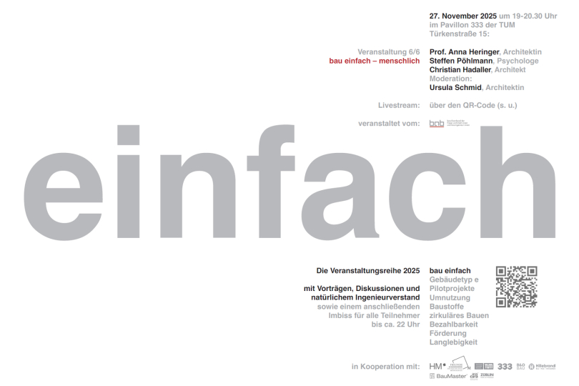 Vortrag "bau einfach - menschlich" - 27.11.2025 - Hochschule München / Online - Kostenfrei!