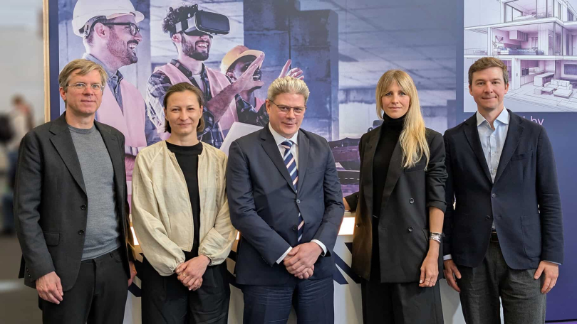 Gestalteten das Bundesingenieurkammer-Forum auf der digitalBAU 2026 (v.l.n.r.): Marcel Kaupmann, Ljuba Tascheva, Markus Kramer, Anna Heimrath, Michael Kraus. © DIB 