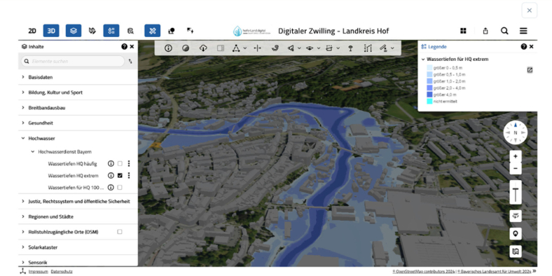 Landkreis Hof: Starkregen- und Hochwassersimulation im digitalen Zwilling des Landkreises Hof. Foto: Landratsamt Hof