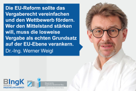 Dr.-Ing. Werner Weigl, Vorsitzender des Arbeitskreises „Vergabe“ der Bundesingenieurkammer und 2. Vizepräsident der Bayerischen Ingenieurekammer-Bau