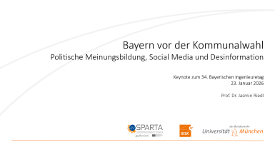 Vortrag "Bayern vor der Kommunalwahl: Politische Meinungsbildung, Social Media und Desinformation" - Prof. Dr. Jasmin Riedl