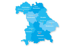 Bayernkarte mit den Regional- und Hochschulbeauftragten der Bayerischen Ingenieurekammer-Bau